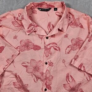 Travis Mathew‎ Shirt Mens XXL Pink Floral Button Up Camp Tropical Beach Golf